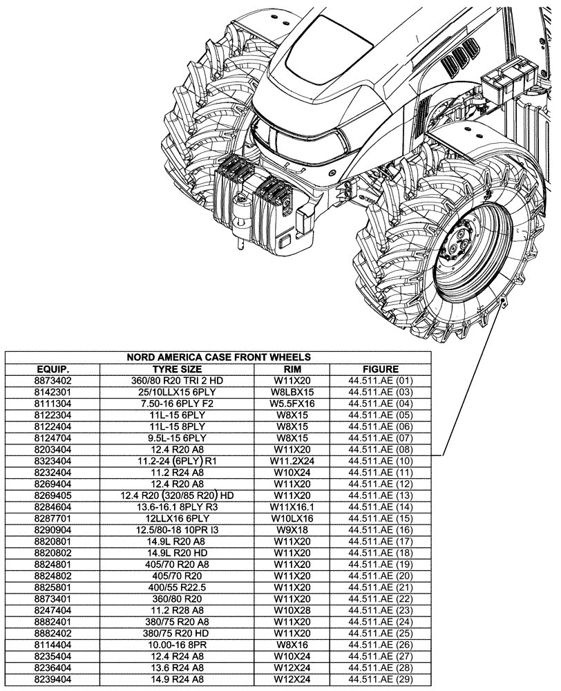 Схема запчастей Case IH FARMALL 115C - (44.000.00[03]) - SECTION INDEX - FRONT WHEELS (44) - WHEELS