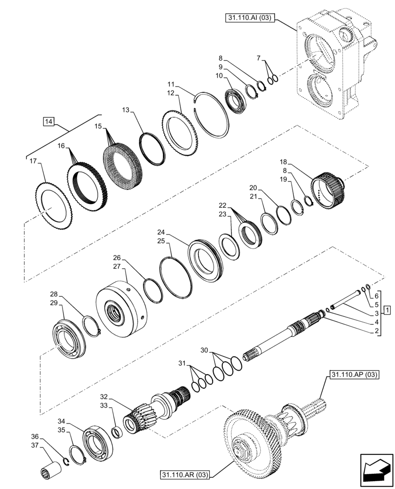 Схема запчастей Case IH FARMALL 85C - (31.110.AB[03]) - VAR - 743565 - PTO, DRIVEN SHAFT, CAB (540 RPM) (31) - IMPLEMENT POWER TAKE OFF