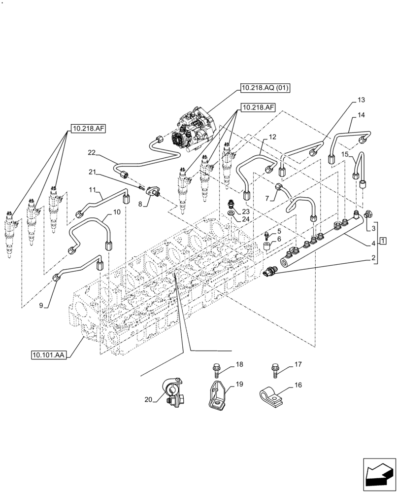 Схема запчастей Case IH F2CFE614D B002 - (10.218.AI) - INJECTION PIPE (10) - ENGINE