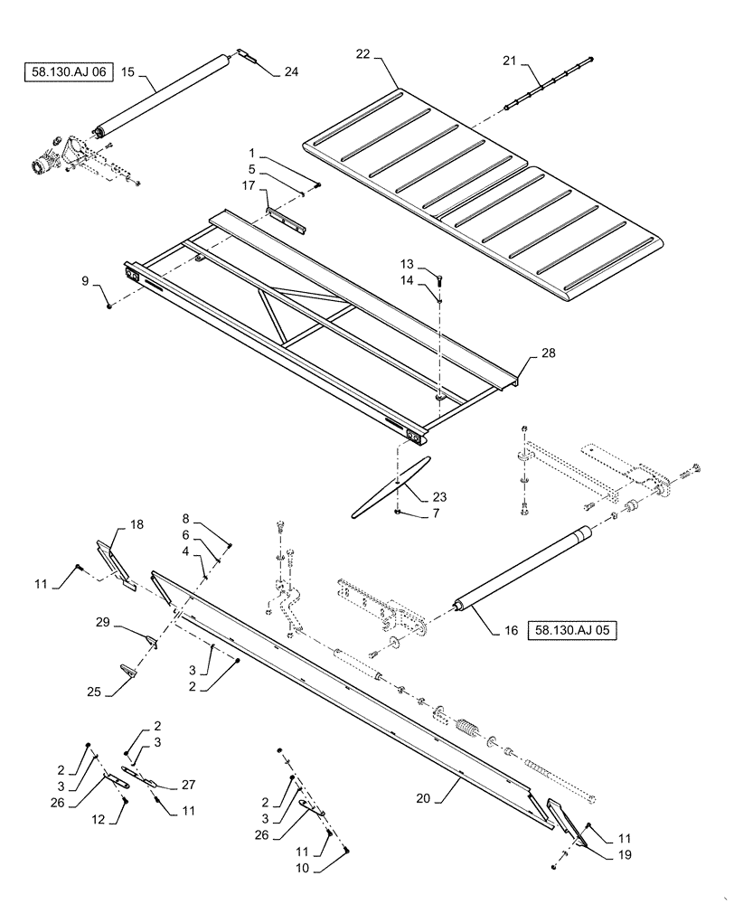 Схема запчастей Case IH DH303 - (58.130.AJ[01]) - DRAPER, DECK, SINGLE SWATH, 25FT LH (58) - ATTACHMENTS/HEADERS