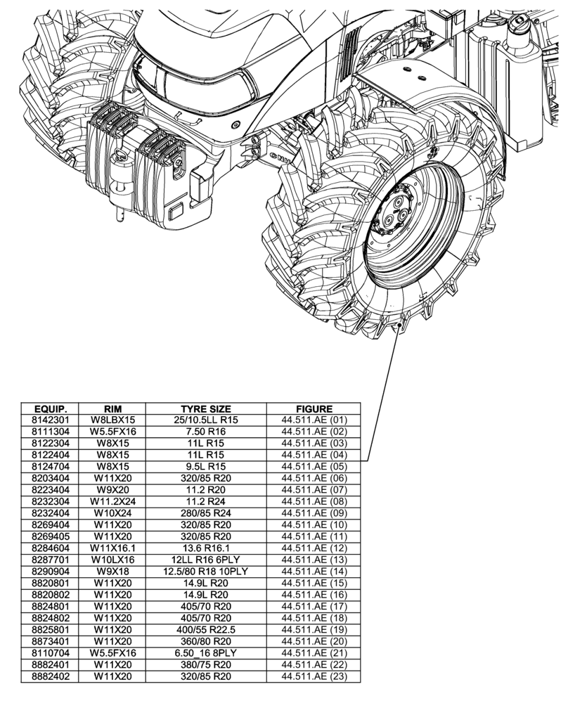 Схема запчастей Case IH FARMALL 75C - (44.000.00[01]) - SECTION INDEX - FRONT WHEELS (44) - WHEELS