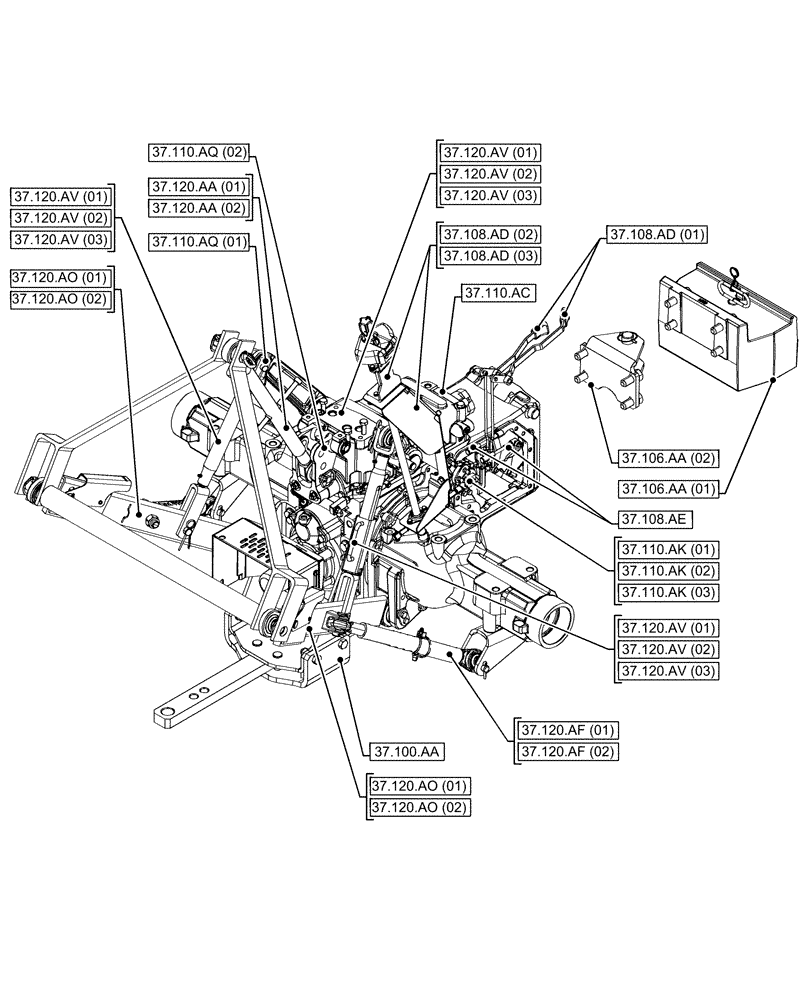 Схема запчастей Case IH FARMALL 75C - (37.000.00) - SECTION INDEX - HITCHES, DRAWBARS AND IMPLEMENT COUPLING (37) - HITCHES, DRAWBARS & IMPLEMENT COUPLINGS