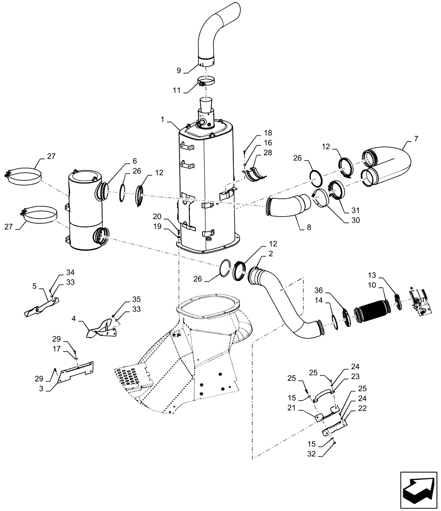 Схема запчастей Case IH QUADTRAC 370 - (10.500.AO[01]) - EXHAUST SYSTEM W/ MUFFLER, 370 (10) - ENGINE