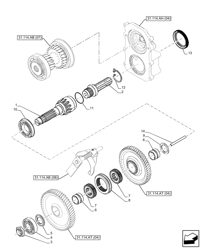 Схема запчастей Case IH FARMALL 85C - (31.114.AF[04]) - VAR - 743594 - PTO, OUTPUT, SHAFT (540/1000 RPM, SHUTTLE) (31) - IMPLEMENT POWER TAKE OFF