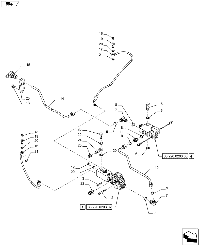 Схема запчастей Case IH PUMA 215 - (33.220.0203[01]) - ABS SYSTEM - HYDRAULIC TRAILER BRAKE (ITALY) - BRAKING SYSTEM (VAR.743980 / 720418) (33) - BRAKES & CONTROLS