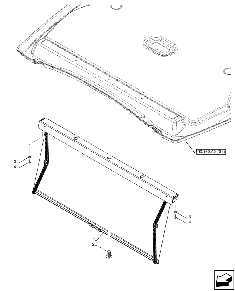 Схема запчастей Case IH FARMALL 75C - (90.151.AE[01]) - VAR - 391606, 743573, 744588 - SUN CURTAIN, CAB (90) - PLATFORM, CAB, BODYWORK AND DECALS