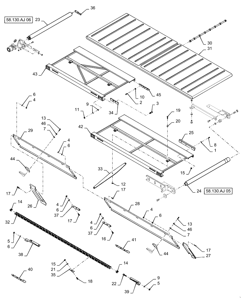 Схема запчастей Case IH DH363 - (58.130.AJ[03]) - DRAPER, DECK, DOUBLE SWATH, 36FT LH (58) - ATTACHMENTS/HEADERS