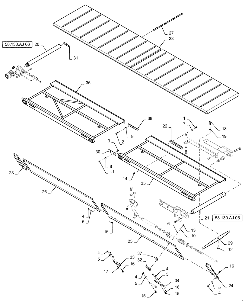 Схема запчастей Case IH DH363 - (58.130.AJ[01]) - DRAPER, DECK, SINGLE SWATH, 36FT LH (58) - ATTACHMENTS/HEADERS