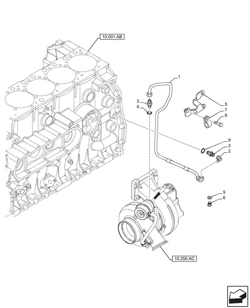 Схема запчастей Case IH F2CFE613G B002 - (10.250.AD) - TURBOCHARGER LUBE LINE (10) - ENGINE