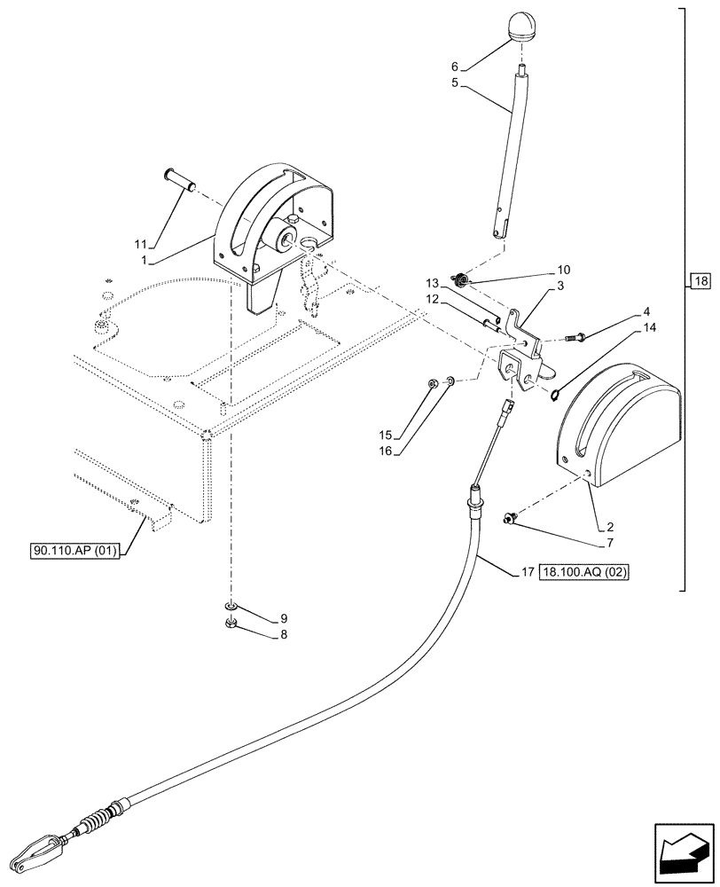 Схема запчастей Case IH FARMALL 75C - (18.100.AN[02]) - VAR - 333814, 392808, 743565, 743566 - PTO CLUTCH, CONTROL LEVER, W/O CAB (SHUTTLE) (18) - CLUTCH