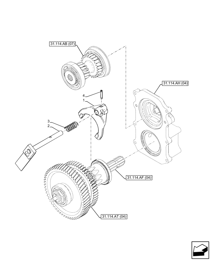 Схема запчастей Case IH FARMALL 115C - (31.114.AB[08]) - VAR - 743594 - PTO, DRIVEN SHAFT, FORK (540/1000 RPM, SHUTTLE) (31) - IMPLEMENT POWER TAKE OFF