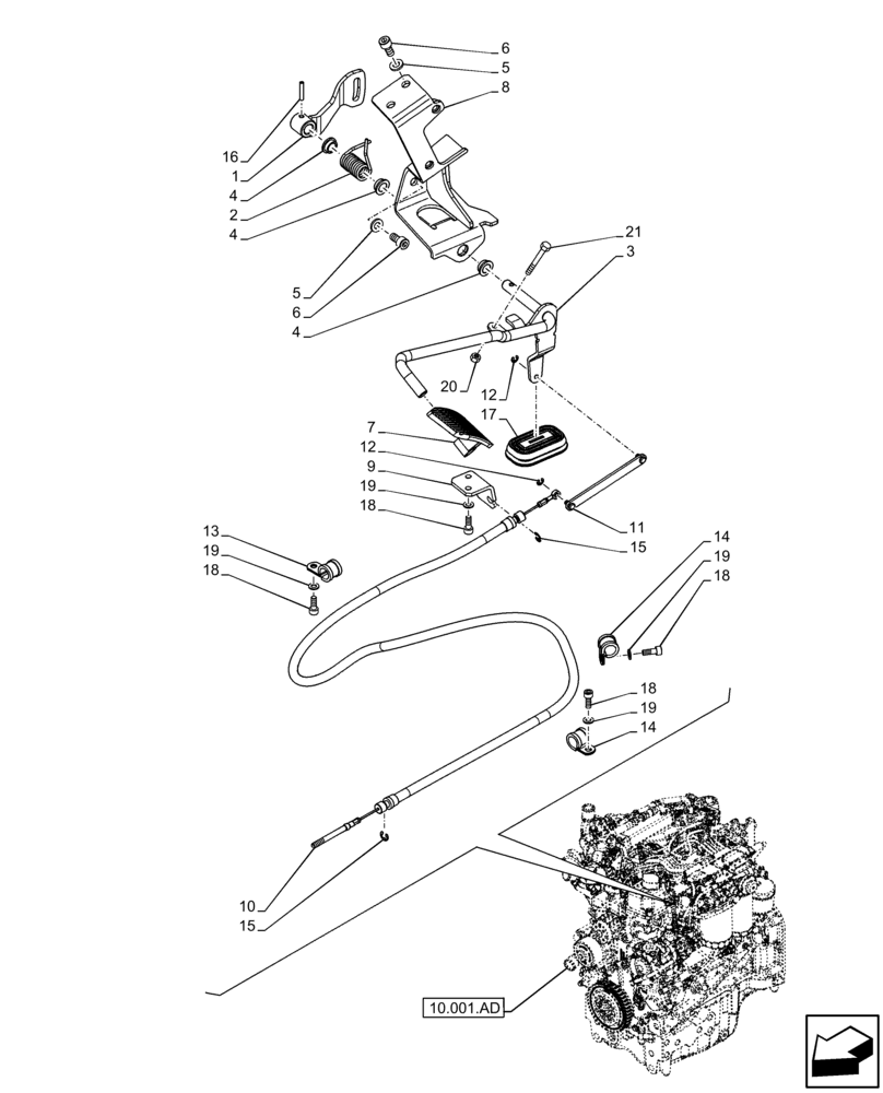 Схема запчастей Case IH FARMALL 65C - (10.220.AA[01]) - VAR - 334187, 334190, 392315 - THROTTLE CONTROL, PEDAL, W/O CAB (10) - ENGINE