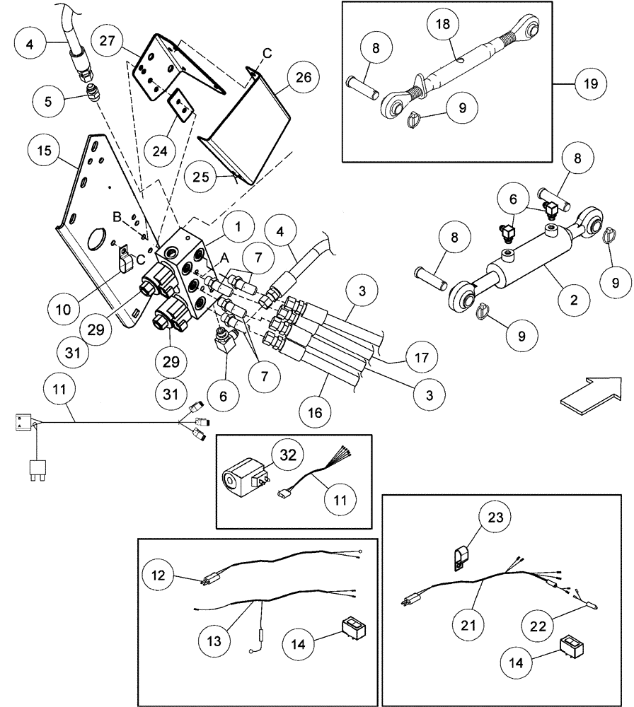 Схема запчастей Case IH 2062 - (09-41) - SELECTOR VALVE AND CENTER LINK (03) - CHASSIS/MOUNTED EQUIPMENT