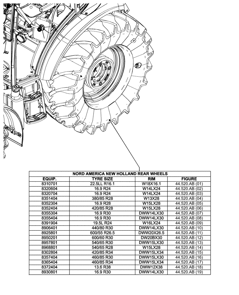 Схема запчастей Case IH FARMALL 115C - (44.000.00[04]) - SECTION INDEX - REAR WHEELS (44) - WHEELS