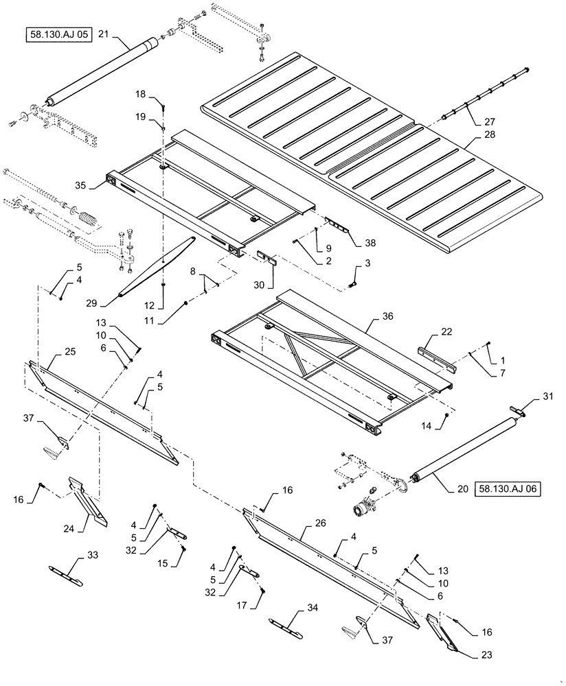 Схема запчастей Case IH DH363 - (58.130.AJ[02]) - DRAPER, DECK, SINGLE SWATH, 36FT RH (58) - ATTACHMENTS/HEADERS