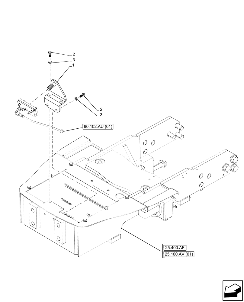 Схема запчастей Case IH FARMALL 65C - (90.102.AU[02]) - VAR - 330505, 330507, 330512, 330843, 332501, 390500 - HOOD, LOCKING DEVICE (90) - PLATFORM, CAB, BODYWORK AND DECALS