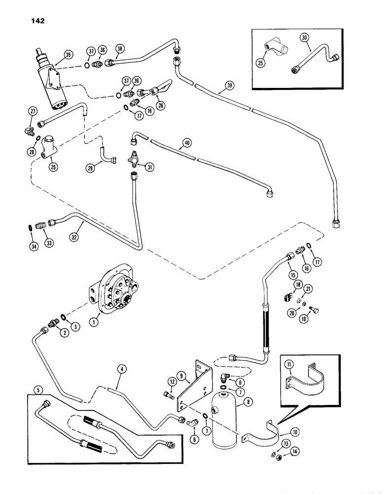 Схема запчастей Case IH 870 - (142) - STEERING AND BRAKE VALVE SYSTEM, HYDRAULIC BRAKES WITH POWER SHIFT, FIRST USED TRACTOR S/N 8693001 (05) - STEERING