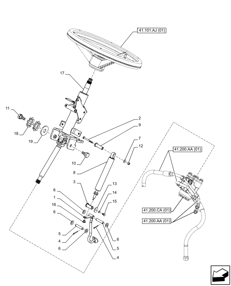 Схема запчастей Case IH FARMALL 65C - (41.101.AF[02]) - VAR - 334187, 334190, 392315 - STEERING COLUMN, W/O CAB (41) - STEERING