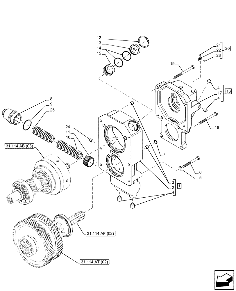 Схема запчастей Case IH FARMALL 105C - (31.114.AH[02]) - VAR - 743566 - PTO, COVERS (540/540E RPM, POWERSHUTTLE) (31) - IMPLEMENT POWER TAKE OFF