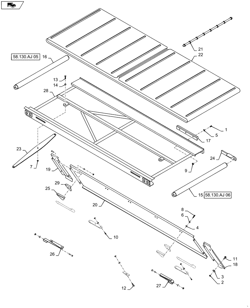 Схема запчастей Case IH DH253 - (58.130.AJ[02]) - DRAPER, DECK, SINGLE SWATH, 25FT RH (58) - ATTACHMENTS/HEADERS
