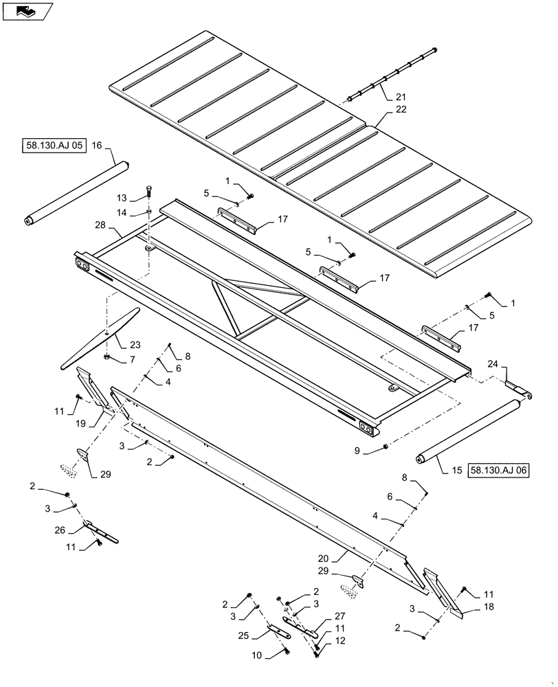 Схема запчастей Case IH DH303 - (58.130.AJ[02]) - DRAPER, DECK, SINGLE SWATH, 30FT RH (58) - ATTACHMENTS/HEADERS