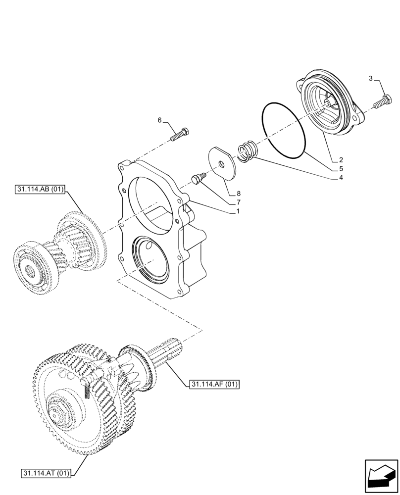 Схема запчастей Case IH FARMALL 85C - (31.114.AH[01]) - VAR - 743566 - PTO, COVERS (540/540E RPM, SHUTTLE) (31) - IMPLEMENT POWER TAKE OFF