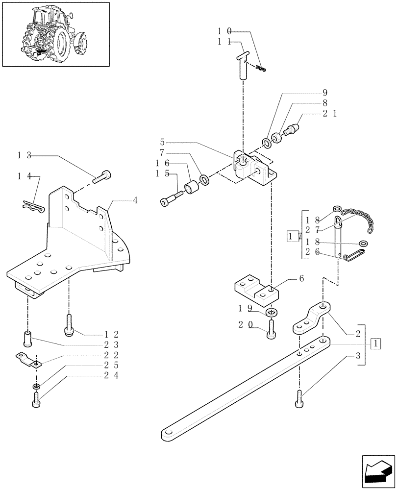 Схема запчастей Case IH MAXXUM 110 - (1.89.0/04[01A]) - SWINGING DRAWBAR WITH ROLLERS - D6098 (VAR.330915) (09) - IMPLEMENT LIFT