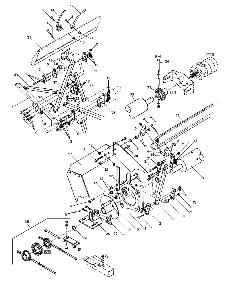 Схема запчастей Case IH DHX361 - (5.31) - U2 REEL, 18, 21, 25, 30 & 36 FT (13) - REEL