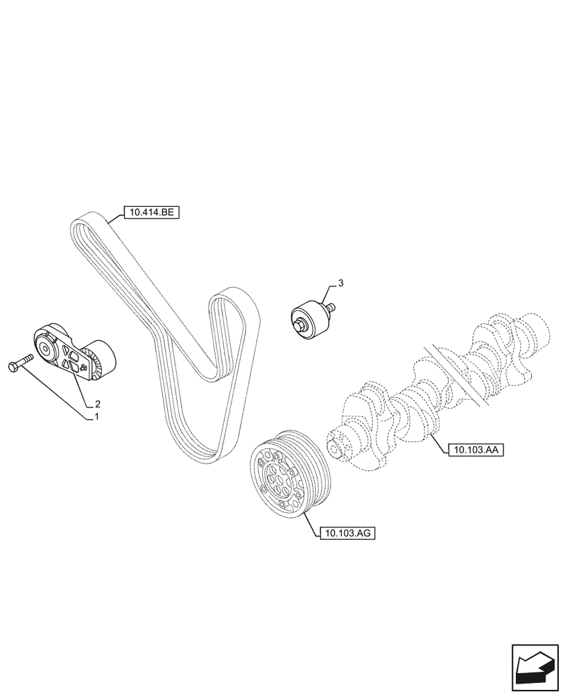 Схема запчастей Case IH F2CFE614C B003 - (10.414.AE) - BELT TENSIONER (10) - ENGINE