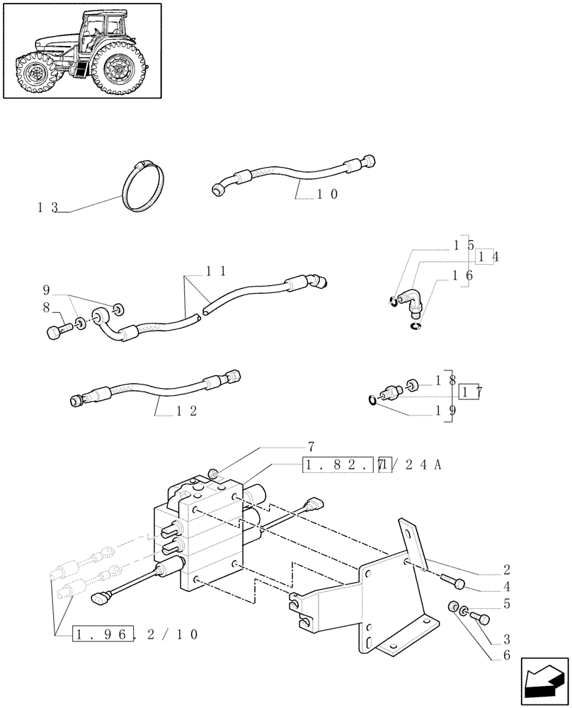 Схема запчастей Case IH MAXXUM 115 - (1.82.7/25[01A]) - NAR LOADER READY WITH 3 ELEMENTS MID MOUNT VALVES - CONTROL VALVE AND PIPES - D6432 (VAR.333821; 331820-333820 / 743747) (07) - HYDRAULIC SYSTEM