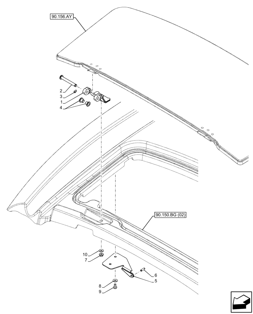 Схема запчастей Case IH FARMALL 75C - (90.150.BC[01]) - VAR - 333606, 334183, 334211, 335629, 743496 - CAB ROOF, HATCH, HINGE - END YR 24-JUN-2016 (90) - PLATFORM, CAB, BODYWORK AND DECALS