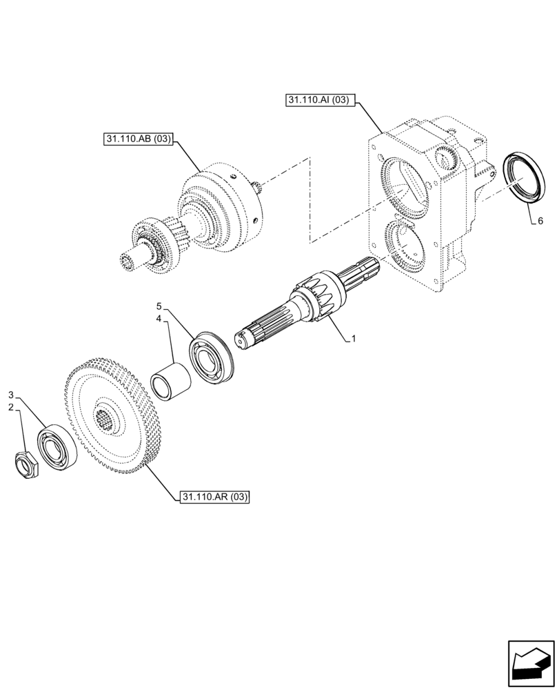 Схема запчастей Case IH FARMALL 105C - (31.110.AP[03]) - VAR - 743565 - PTO, OUTPUT, SHAFT, CAB (540 RPM) (31) - IMPLEMENT POWER TAKE OFF