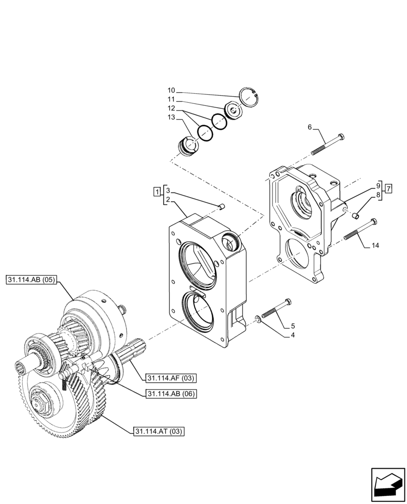 Схема запчастей Case IH FARMALL 95C - (31.114.AH[03]) - VAR - 743566 - PTO, COVER, HI-LO (540/540E RPM) (31) - IMPLEMENT POWER TAKE OFF