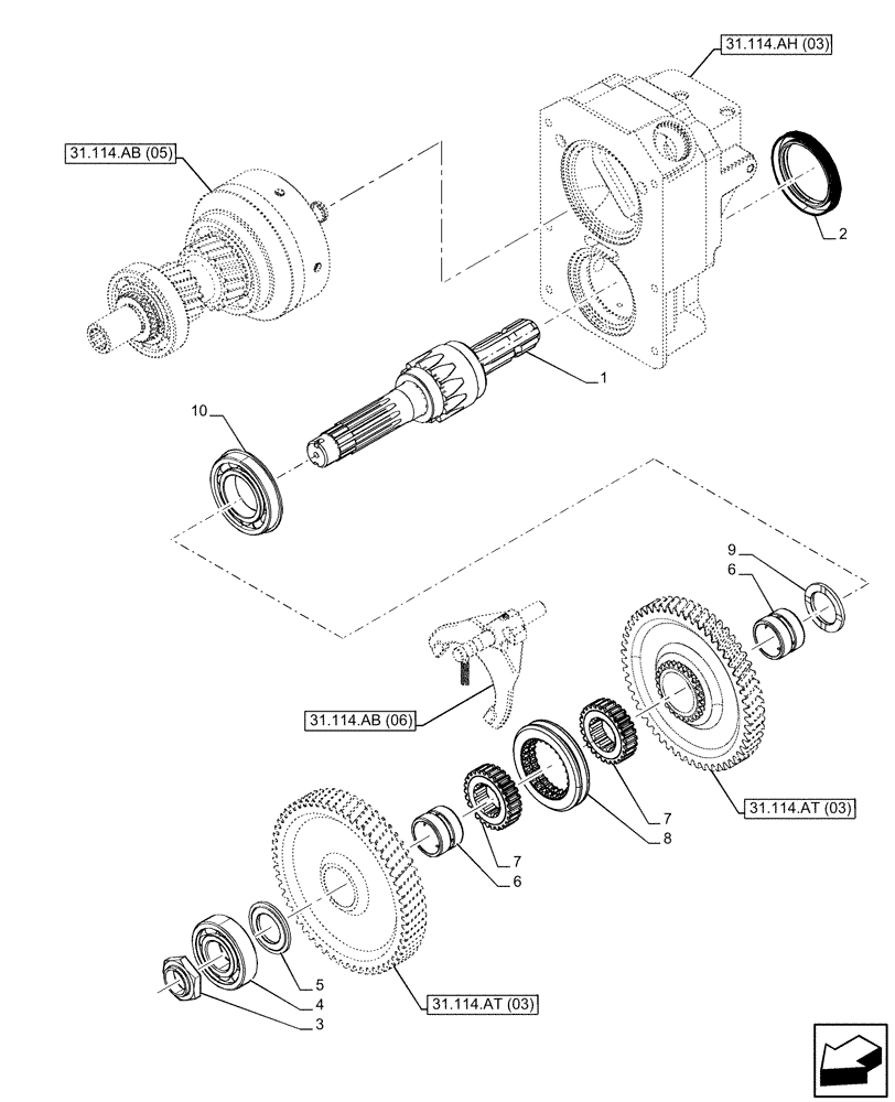 Схема запчастей Case IH FARMALL 105C - (31.114.AF[03]) - VAR - 743566 - PTO, OUTPUT, SHAFT, HI-LO (540/540E RPM) (31) - IMPLEMENT POWER TAKE OFF