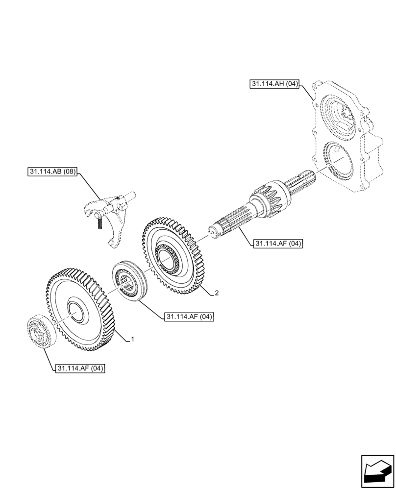 Схема запчастей Case IH FARMALL 85C - (31.114.AT[04]) - VAR - 743594 - PTO, GEAR (540/1000 RPM, SHUTTLE) (31) - IMPLEMENT POWER TAKE OFF