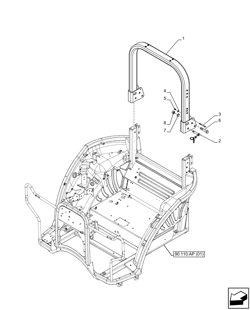 Схема запчастей Case IH FARMALL 65C - (90.114.AQ[01]) - VAR - 334187, 334190, 392315 - ROPS, W/O CAB (90) - PLATFORM, CAB, BODYWORK AND DECALS