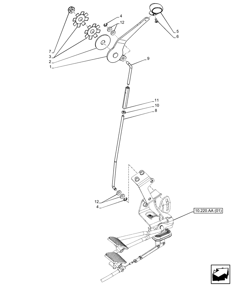 Схема запчастей Case IH FARMALL 75C - (10.220.AA[02]) - VAR - 334187, 334190, 392315 - THROTTLE CONTROL, HAND, W/O CAB (10) - ENGINE