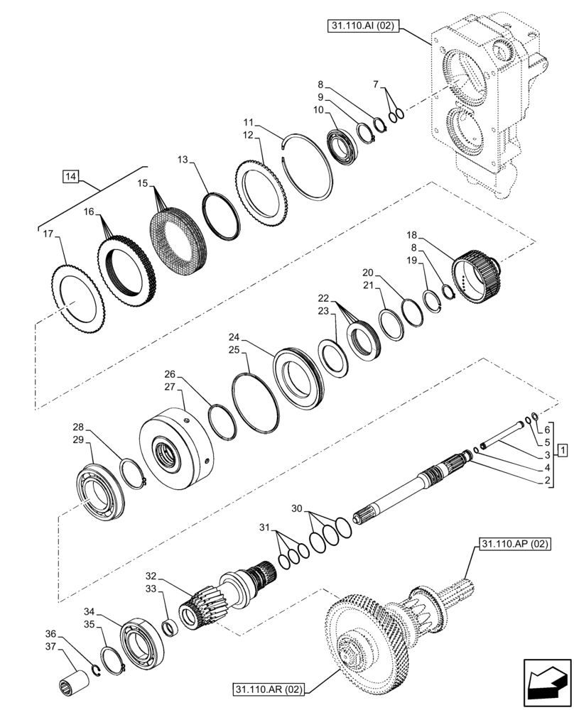 Схема запчастей Case IH FARMALL 85C - (31.110.AB[02]) - VAR - 743565 - PTO, DRIVEN SHAFT (540 RPM, POWERSHUTTLE) (31) - IMPLEMENT POWER TAKE OFF