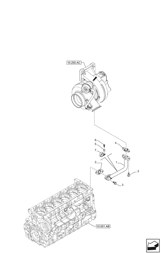 Схема запчастей Case IH F2CFE613G B002 - (10.250.AE) - TURBOCHARGER LINE (10) - ENGINE