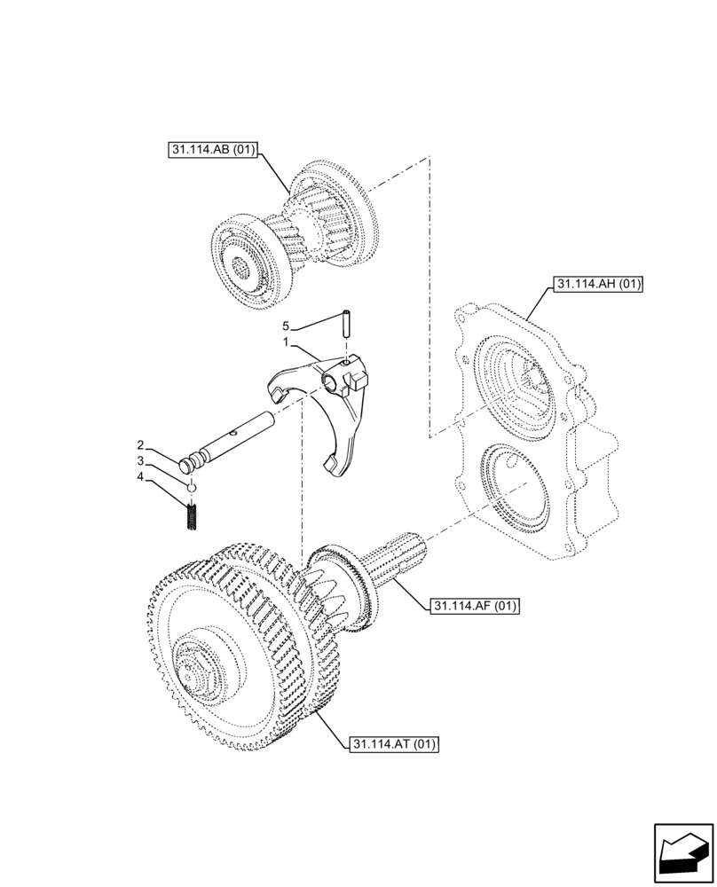 Схема запчастей Case IH FARMALL 85C - (31.114.AB[02]) - VAR - 743566 - PTO, DRIVEN SHAFT, FORK (540/540E RPM, SHUTTLE) (31) - IMPLEMENT POWER TAKE OFF