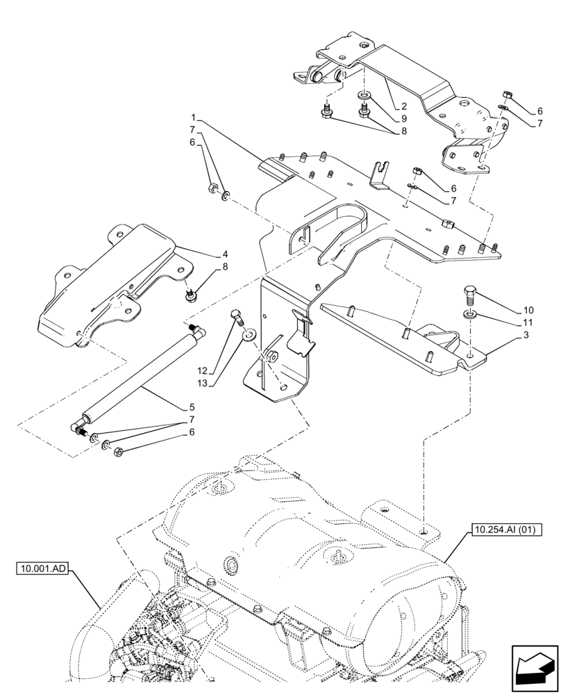 Схема запчастей Case IH FARMALL 75C - (90.102.AW[01]) - VAR - 330505, 330507, 330512, 330843, 390500 - HOOD, SUPPORT, HINGE (90) - PLATFORM, CAB, BODYWORK AND DECALS