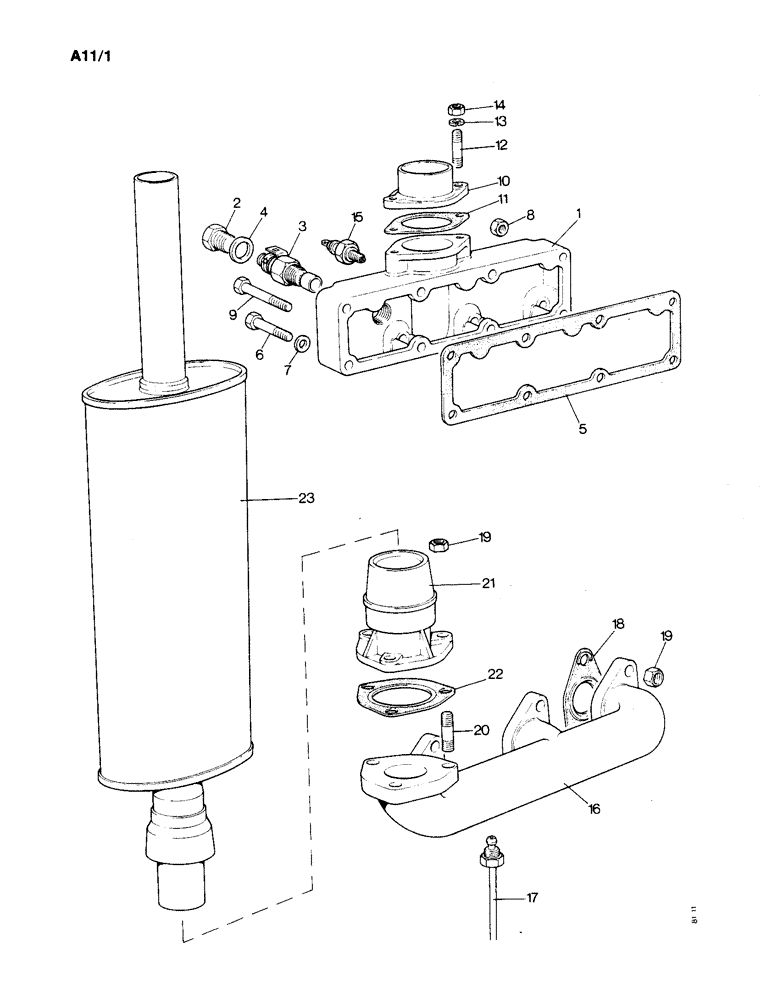 Схема запчастей Case IH 1190 - (A-11) - MANIFOLDS AND MUFFLER (01) - ENGINE