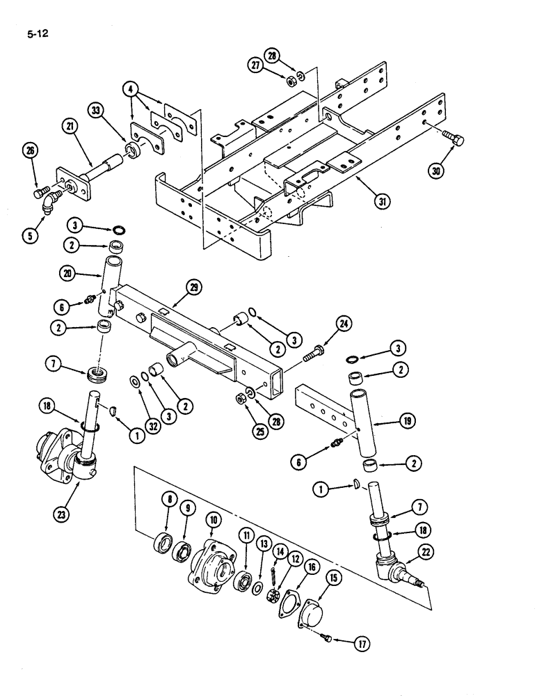 Схема запчастей Case IH 245 - (5-12) - FRONT AXLE, ADJUSTABLE (05) - STEERING