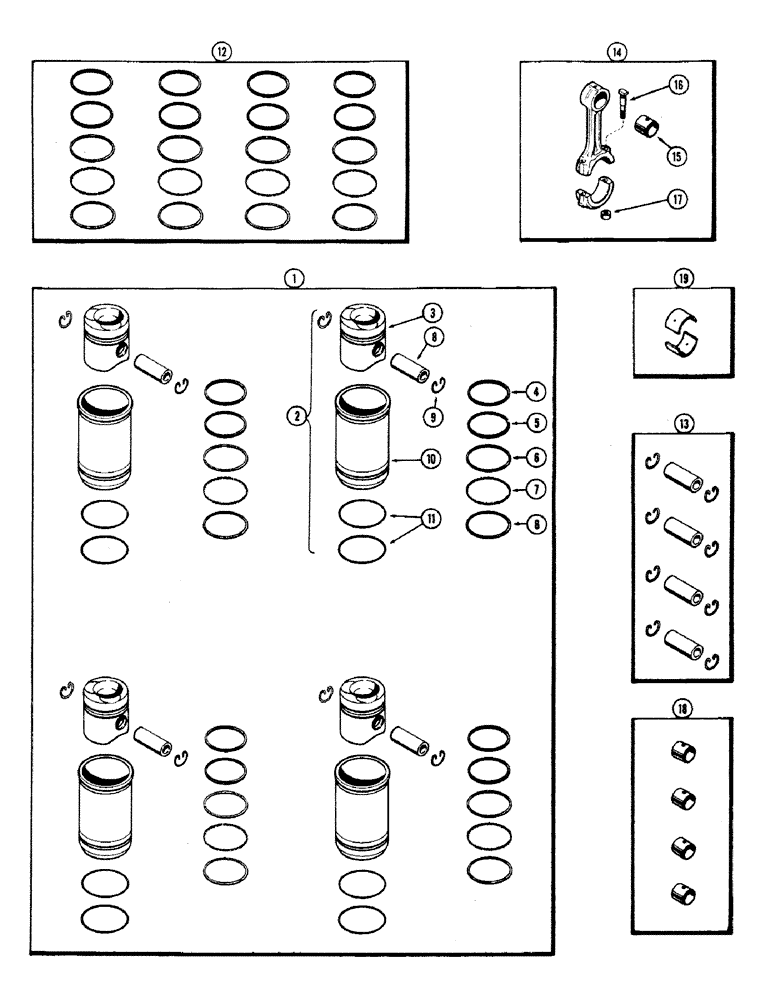 Схема запчастей Case IH 660 - (375A) - PISTON ASSY. & CONNECTING RODS, 188 DIESEL, WITH WIDE FLANGED SLEEVES, SERIAL NO. 2656844 AND AFTER 