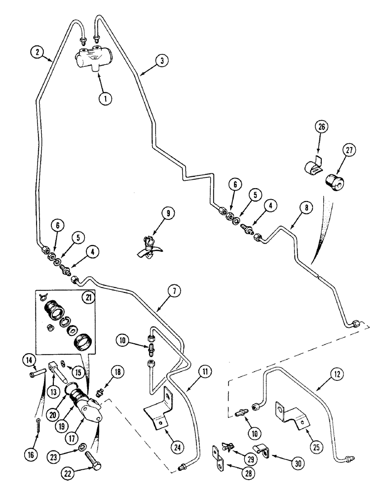 Схема запчастей Case IH 1494 - (7-262) - BRAKE TUBES AND SLAVE CYLINDERS, TRACTORS WITHOUT CAB, PRIOR TO P.I.N. 11519691 (07) - BRAKES