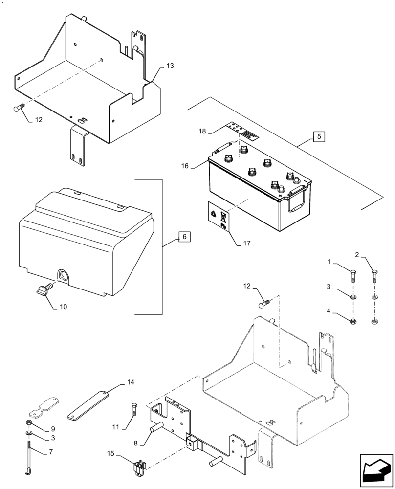 Схема запчастей Case IH PUMA1854 - (55.302.AH) - BATTERY, COVERS AND RELATED SUPPORTS (55) - ELECTRICAL SYSTEMS