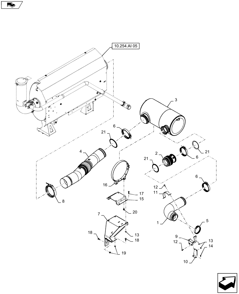 Схема запчастей Case IH 5140 - (10.254.AI[02]) - EXHAUST SYSTEM (10) - ENGINE