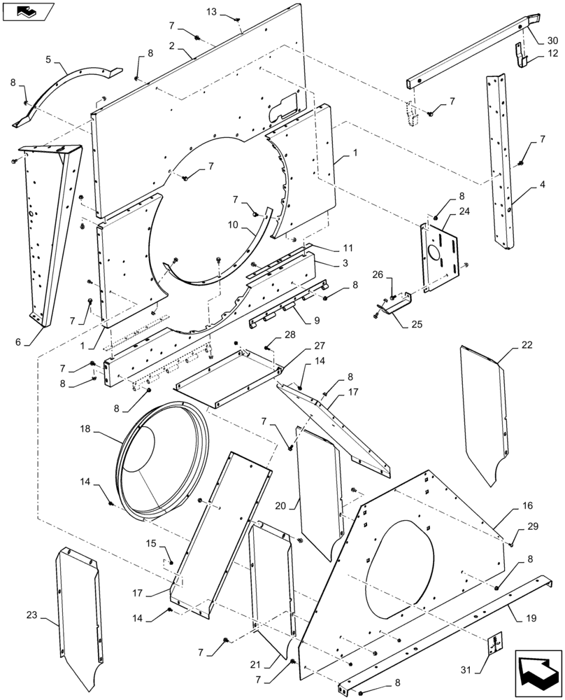 Схема запчастей Case IH 6130 - (72.420.AM[01]) - SUPPORT ASSEMBLY, ROTOR CAGE REAR, SHIELDS FOR CHOPPER (72) - SEPARATION