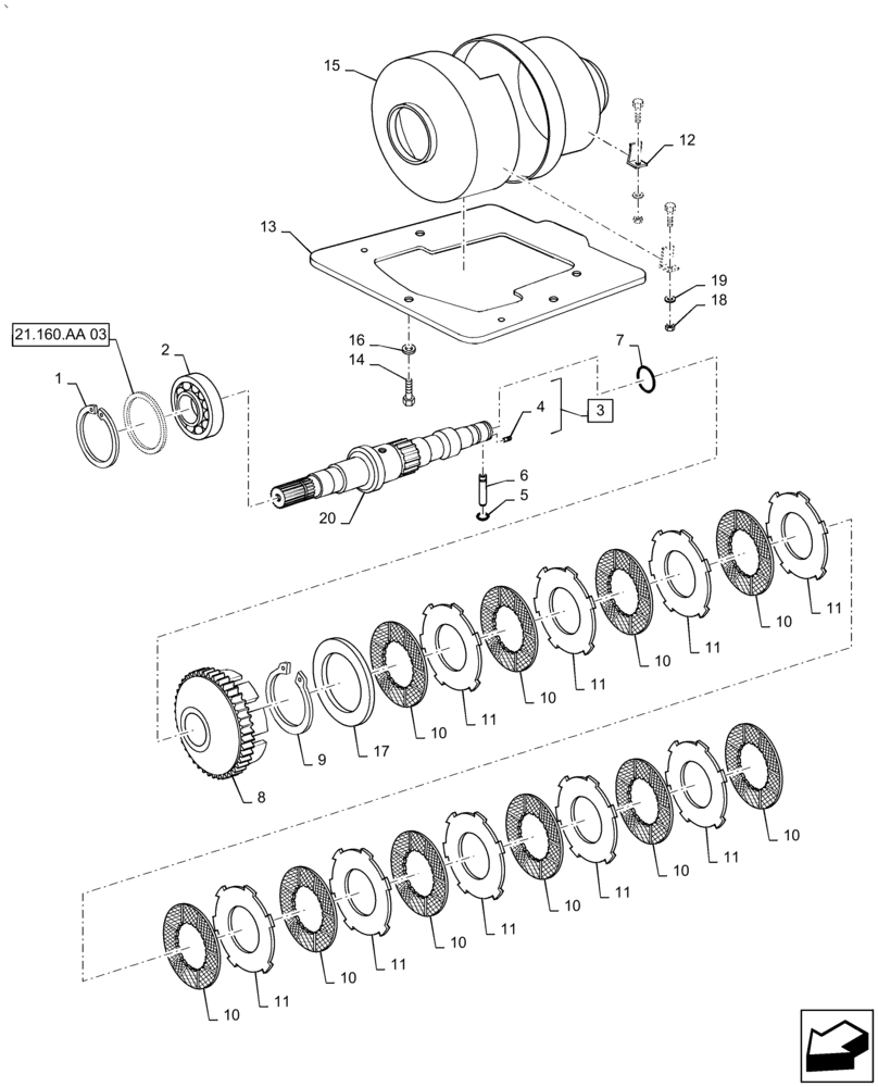 Схема запчастей Case IH PUMA 2304 - (21.160.AA[01]) - 4WD ENGAGEMENT CLUTCH CONTROL - SHAFT AND DISKS (21) - TRANSMISSION