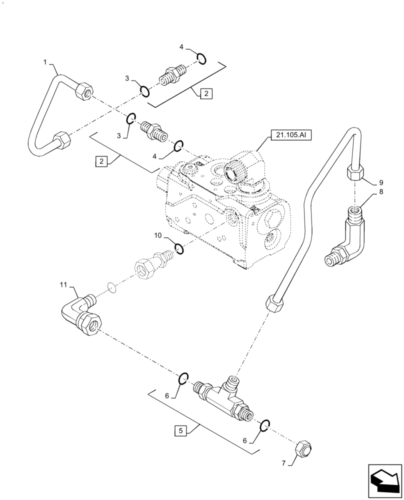 Схема запчастей Case IH PUMA 2304 - (35.100.AR[01]) - LIFTER LINES - PRIOIRITY VALVE DRAIN AND LOAD SENSE LINE (35) - HYDRAULIC SYSTEMS